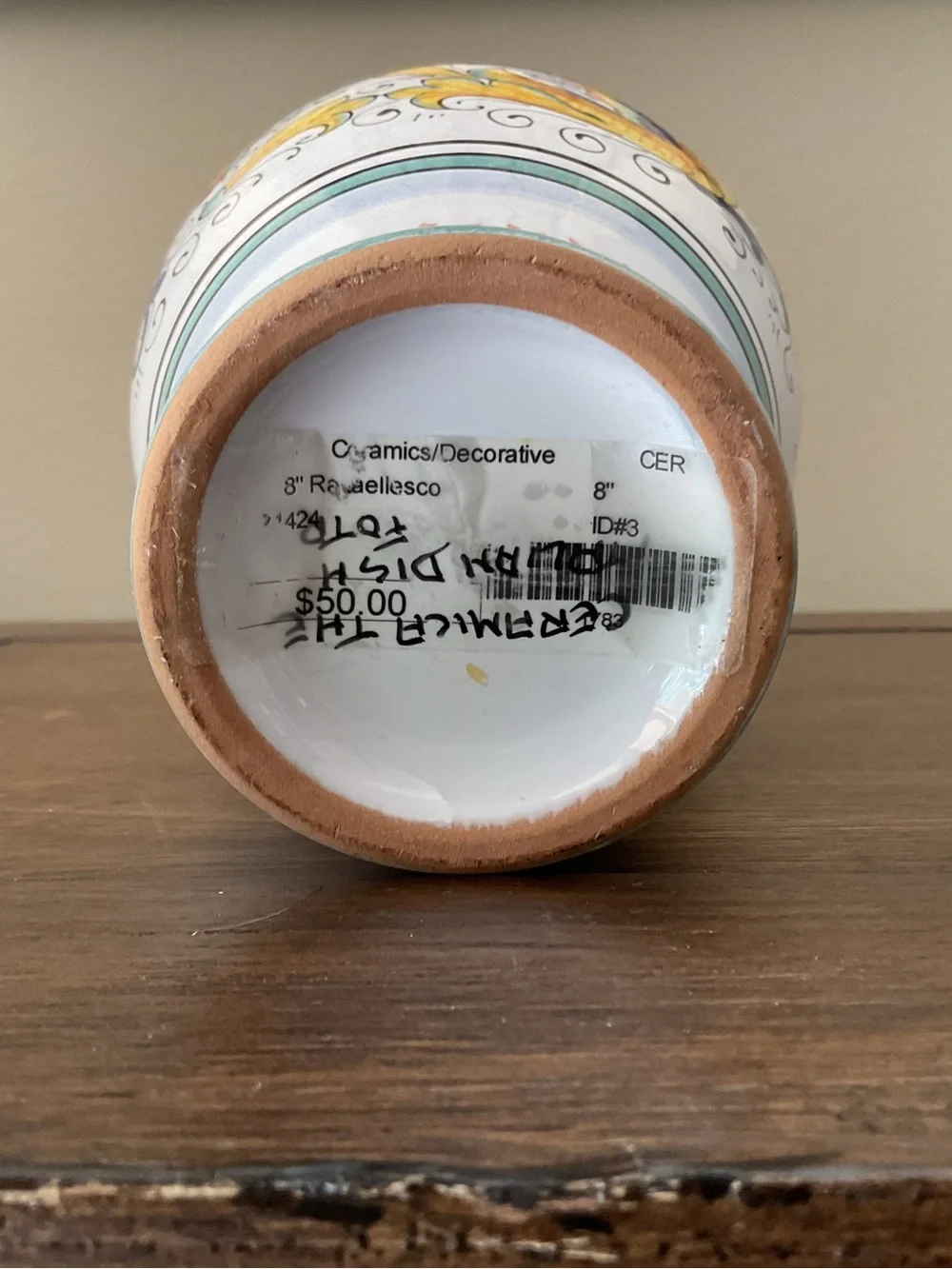Hand-Painted Ceramic Accent Vase in White with Yellow & Blue Motifs